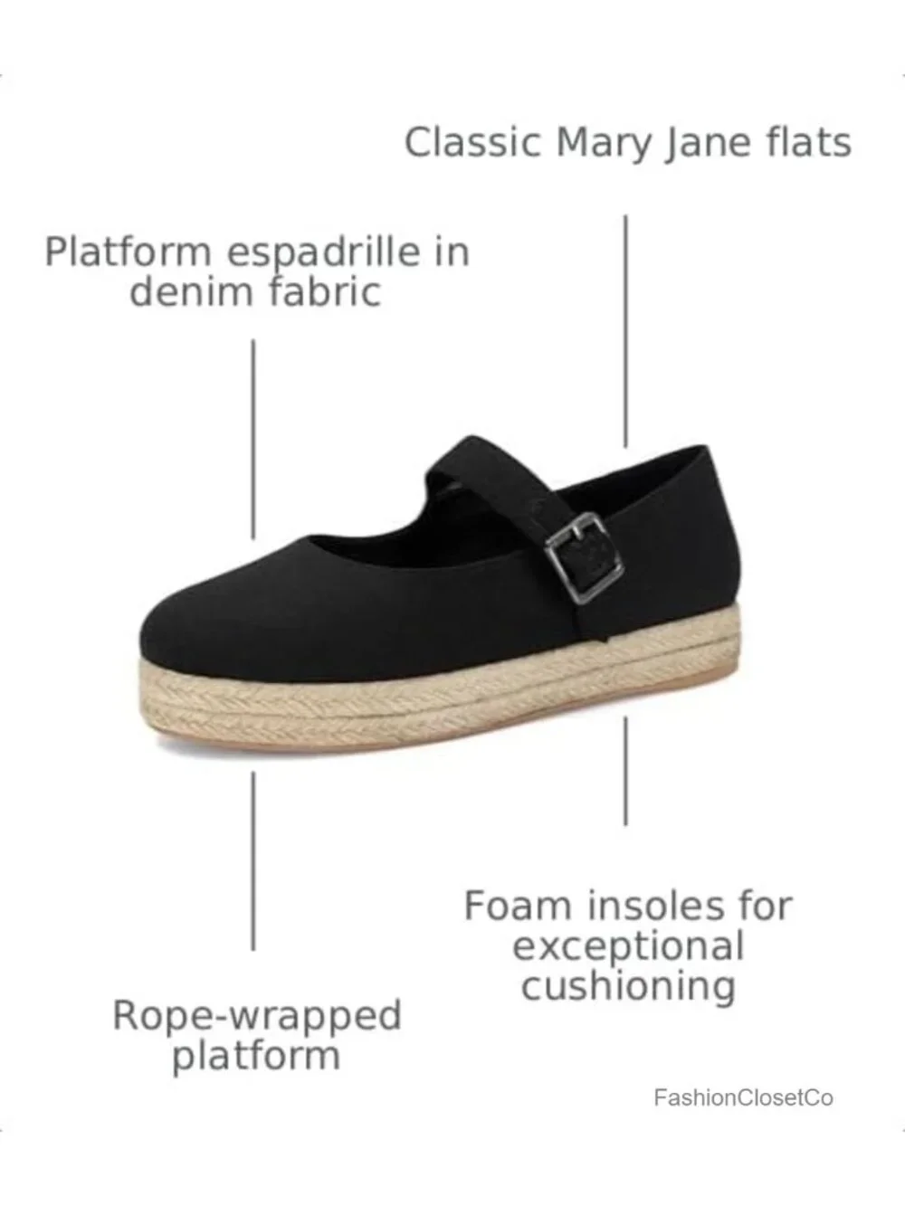 Women's Platform Mary Jane Espadrilles Casual Ballet Flats